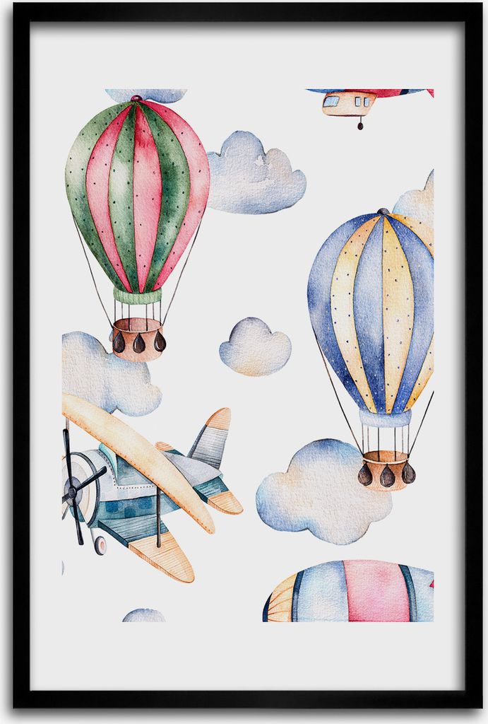 Bild - Bilderrahmen - 40 cm x 60 cm - MDF - Rahmen - Wandkunst - Ballons und Flugzeuge