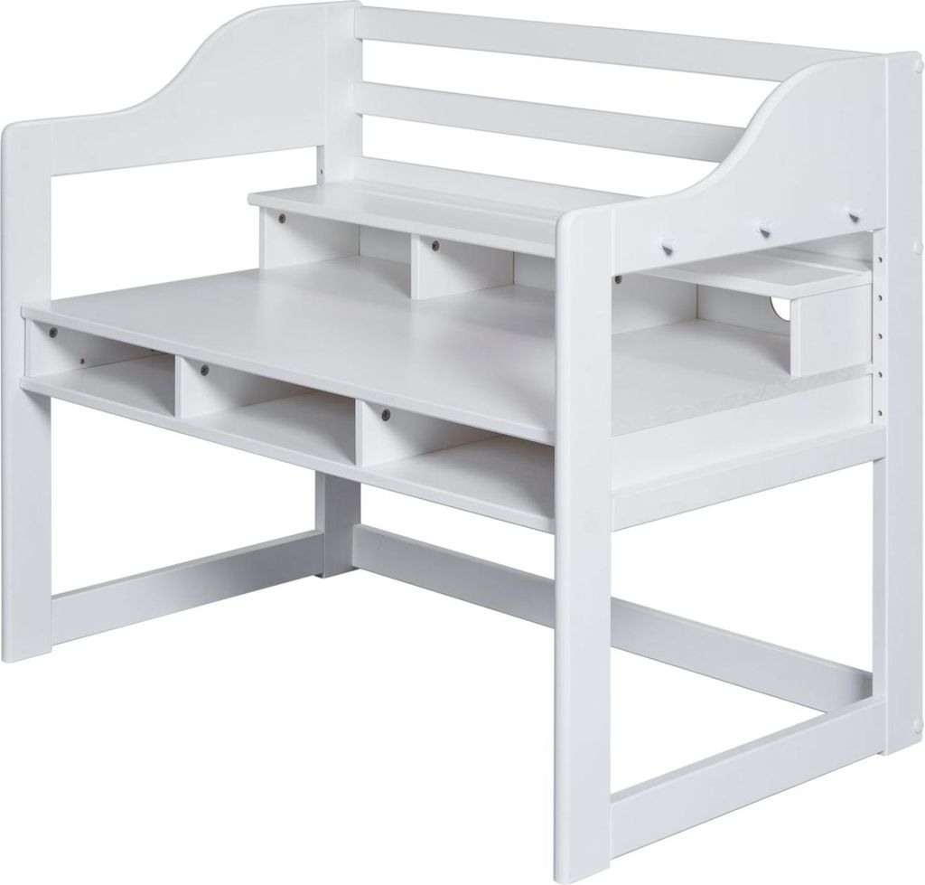 FURNARO Kinderschreibtisch Arbeitstisch Samuel weiß Massivholz 112 x 68 x 91 cm