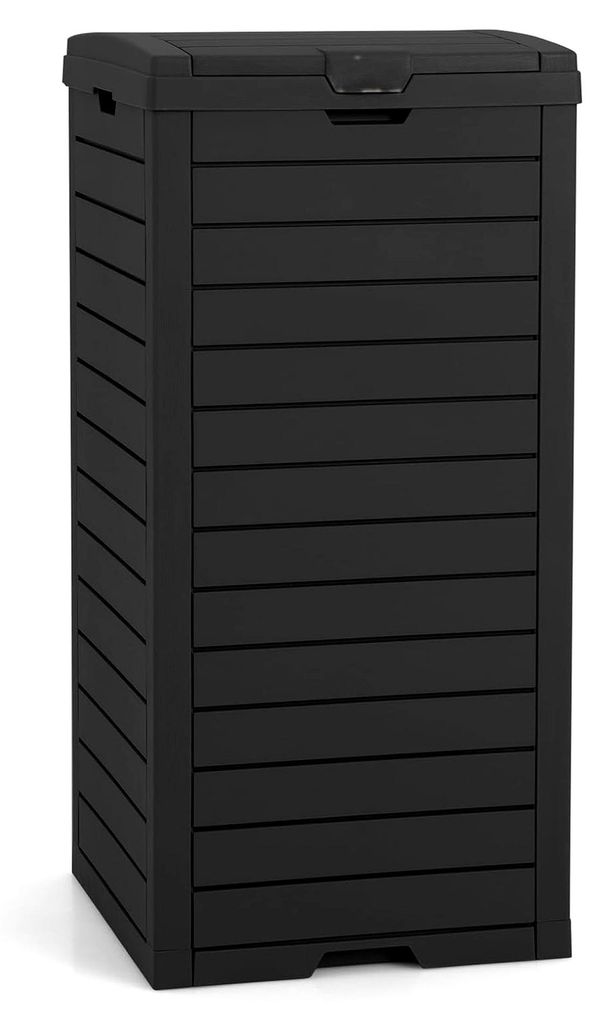Mülltonnenbox 118 L, Mülleimer mit Klappdeckel und ausziehbarer Auffangwanne, tragbarer Müllcontainer für Terrasse und Garten (Schwarz - 1 Pack)