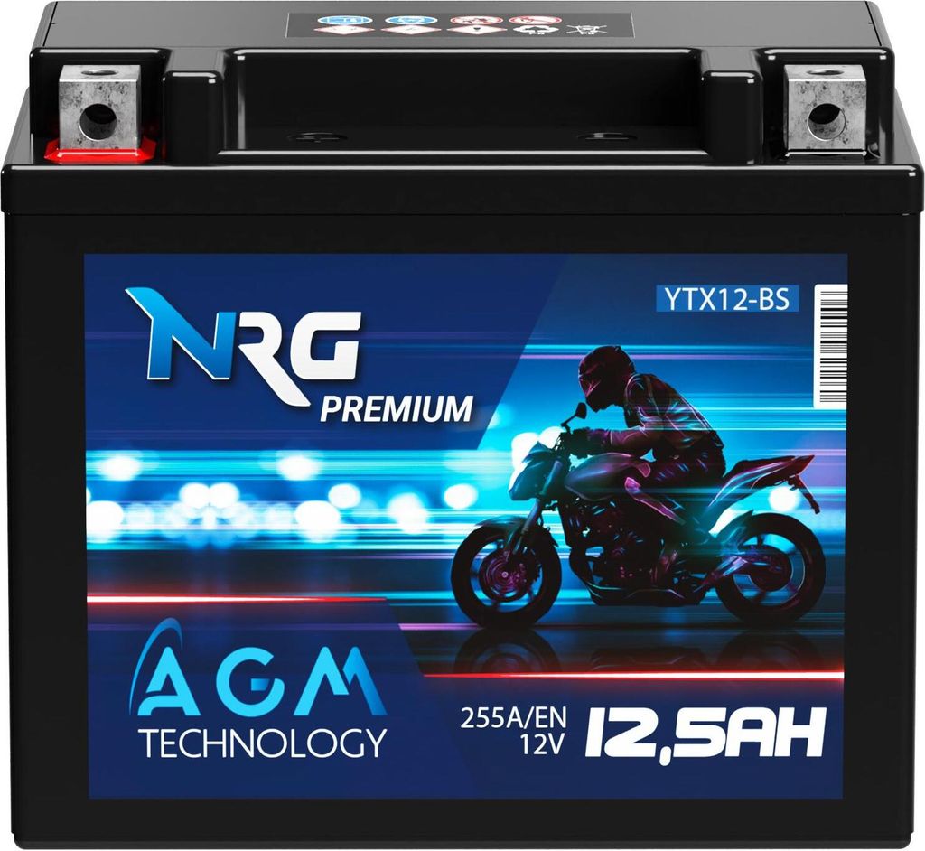 NRG AGM Motorradbatterie YTX12-BS 12,5Ah 12V Produktbild 