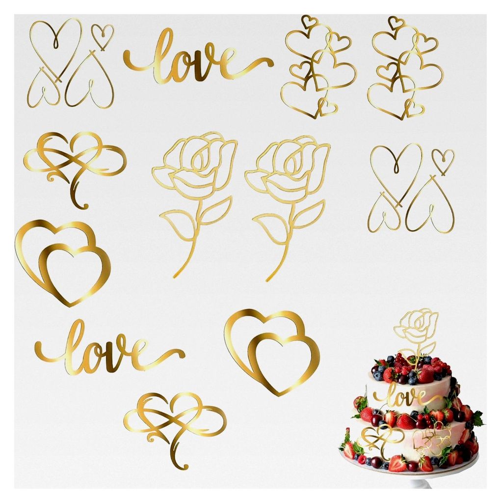 12 Stück Kuchen Dekoration Acryl Herz Kuchendekorationsset Torten Dekoration Herzform Cake Topper für Hochzeit Herzen Tortendeko DIY Kuchenzubeh...