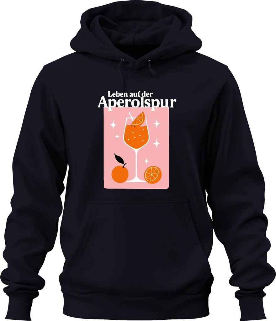 Leben auf der Aperolspur Aperol Spritz Sommer Orangen Party Bar Uni Hoodie Kapuzenpullover, Navy, L