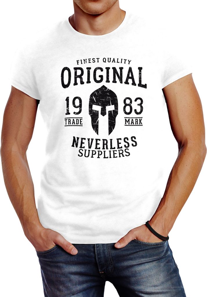 Herren T-Shirt Original Gladiator Sparta Helm Athletic Vintage Slim Fit Neverless weiß XS