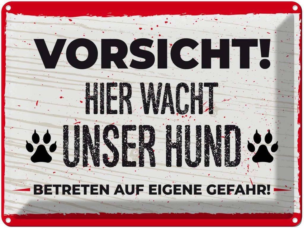 vianmo Blechschild 30x40 cm Vorsicht! Hier wacht uner Hund! Warnschild Hinweisschild Sicherheit Vorsicht