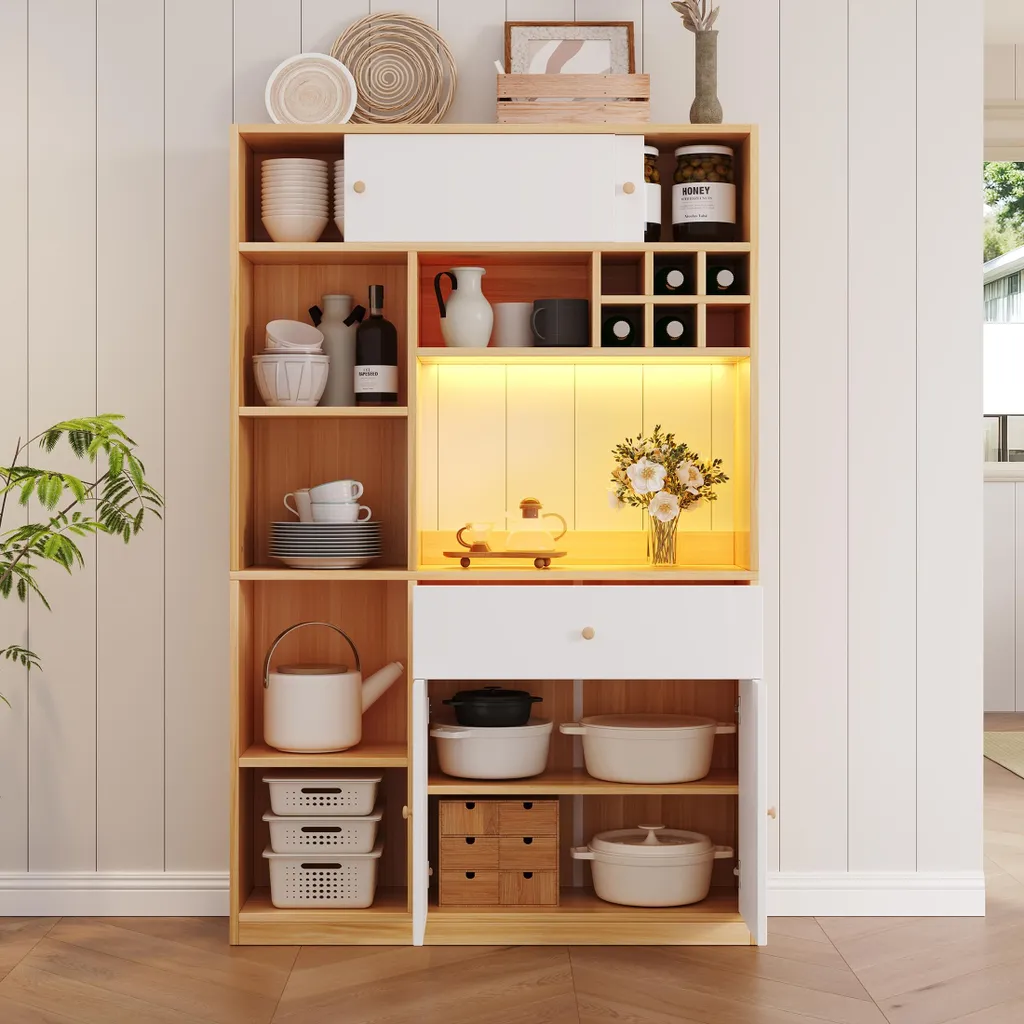 Buffet de cuisine pour ranger vaisselle et micro-ondes, solution LED - 6