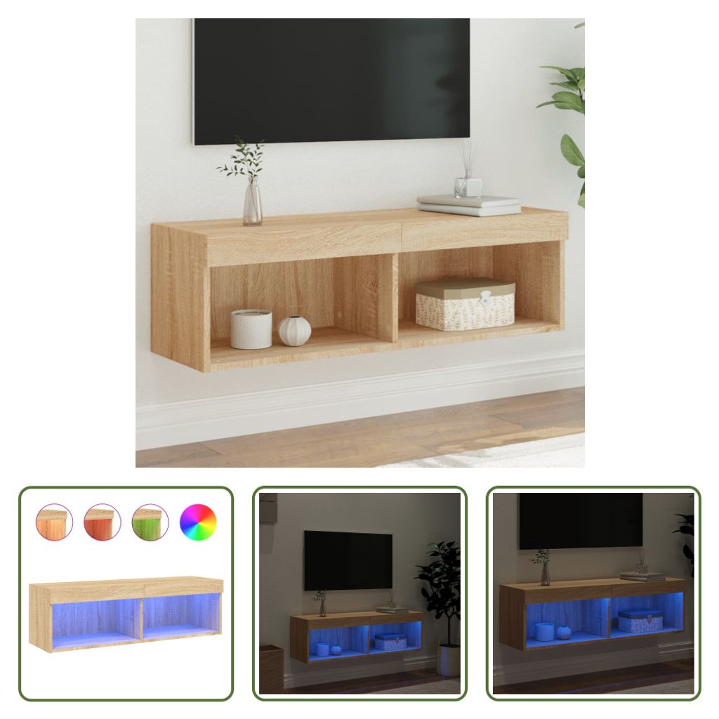 The Living Store TV-Schrank mit LED-Leuchten Sonoma-Eiche 100x30x30 cm