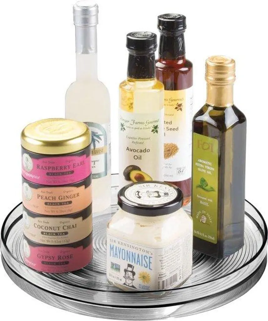 Étagère ronde grise en métal robuste, rangement cuisine gain de place