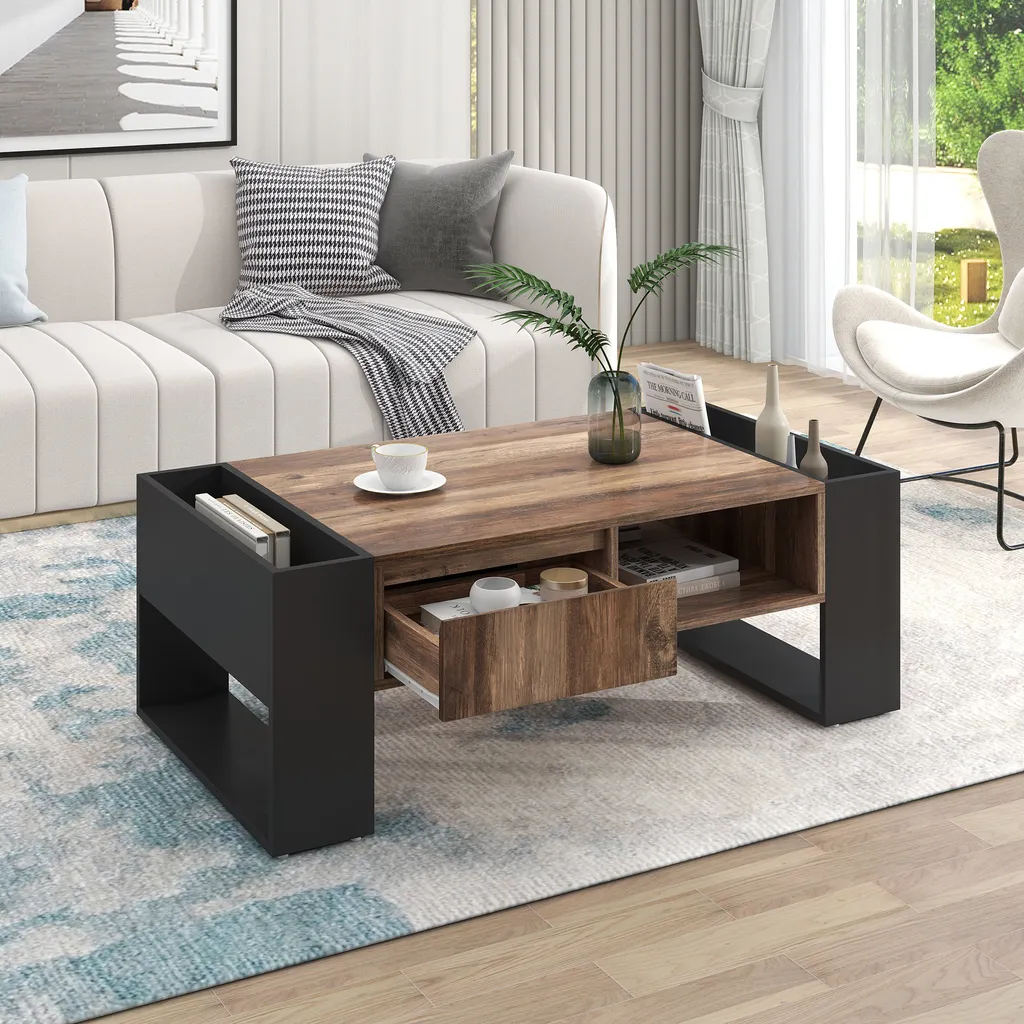 Table d'appoint de salon grand espace avec niches en bois blanc