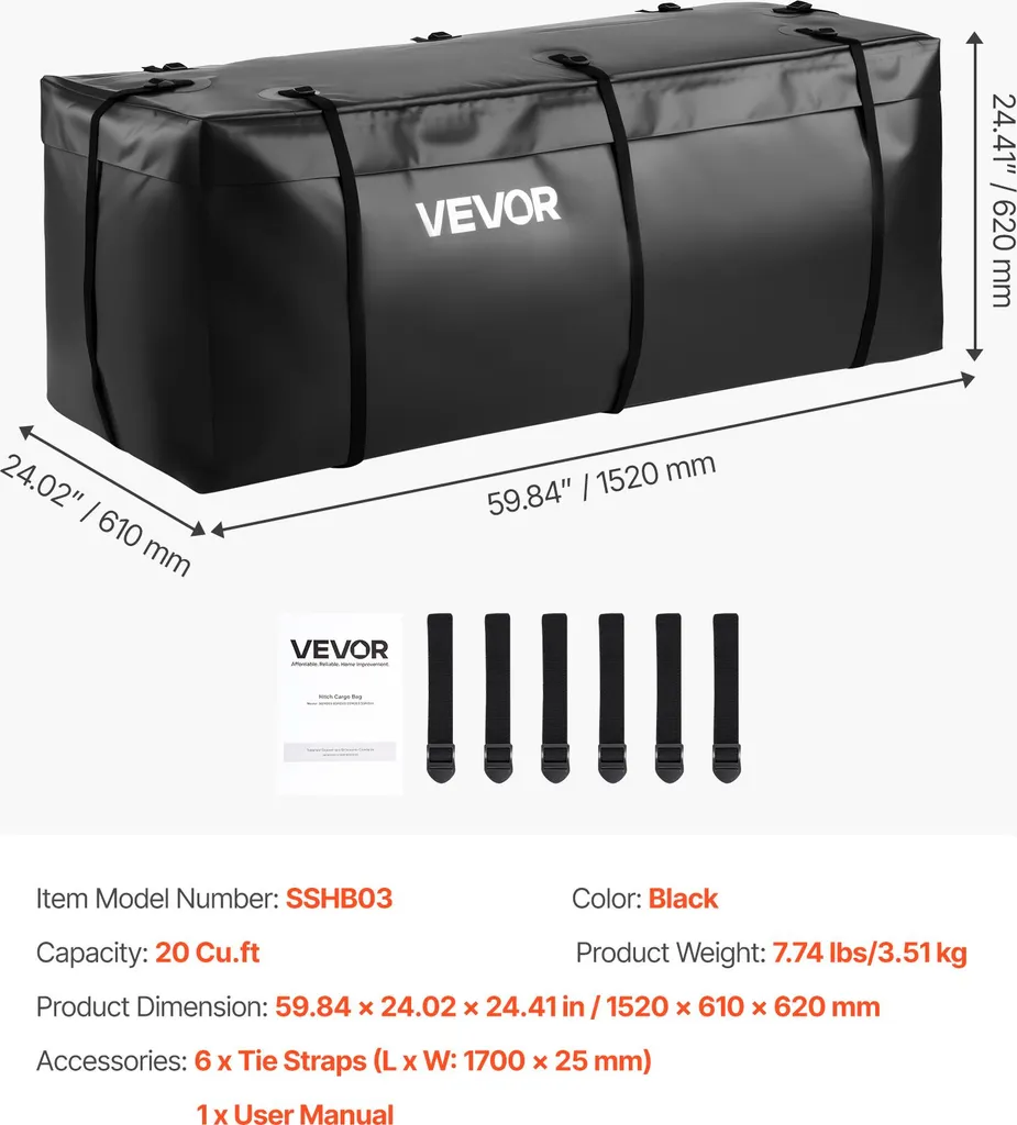 Sac de Transport Étanche pour Porte-bagages Arrière 566L PVC Renforcé