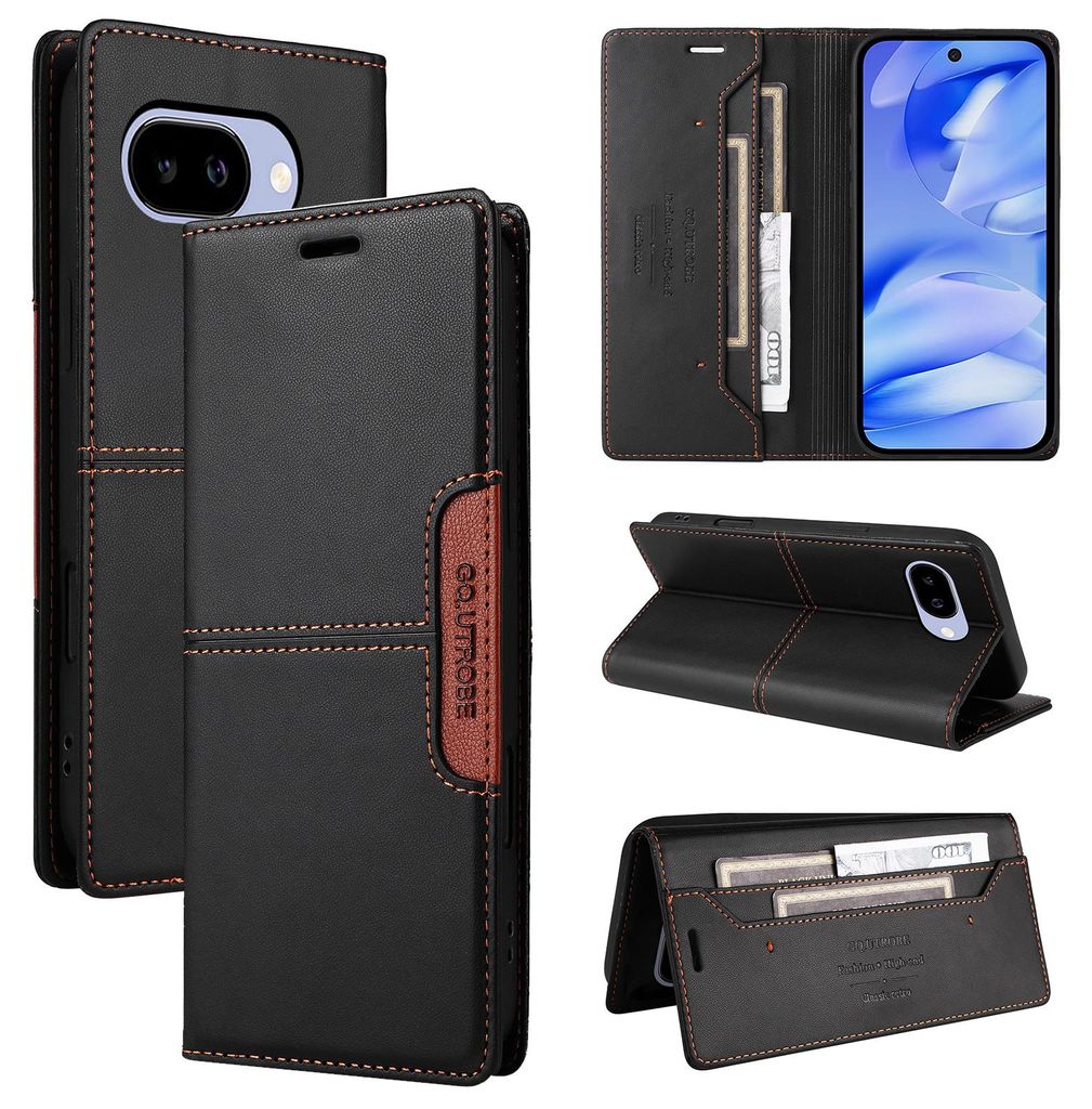 Handyhülle für Google Pixel 9A Hülle, Leder Flip Wallet Kartenfach Stand Schutzhülle Schwarz