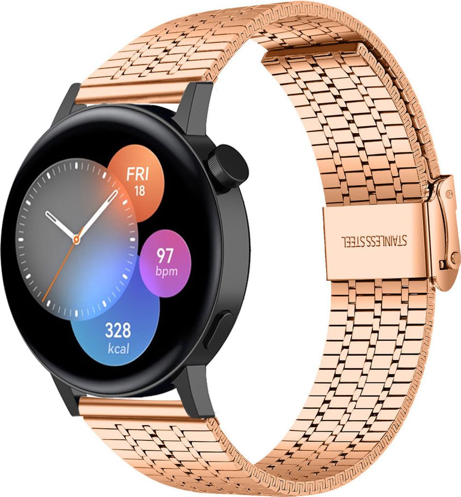 Strap-it Stahlarmband - Kompatibel mit Huawei Watch GT 3Armband 42mmEdelstahl Huawei watch strap Armband mit klappschließe für 20mmArmband Rosa Gold