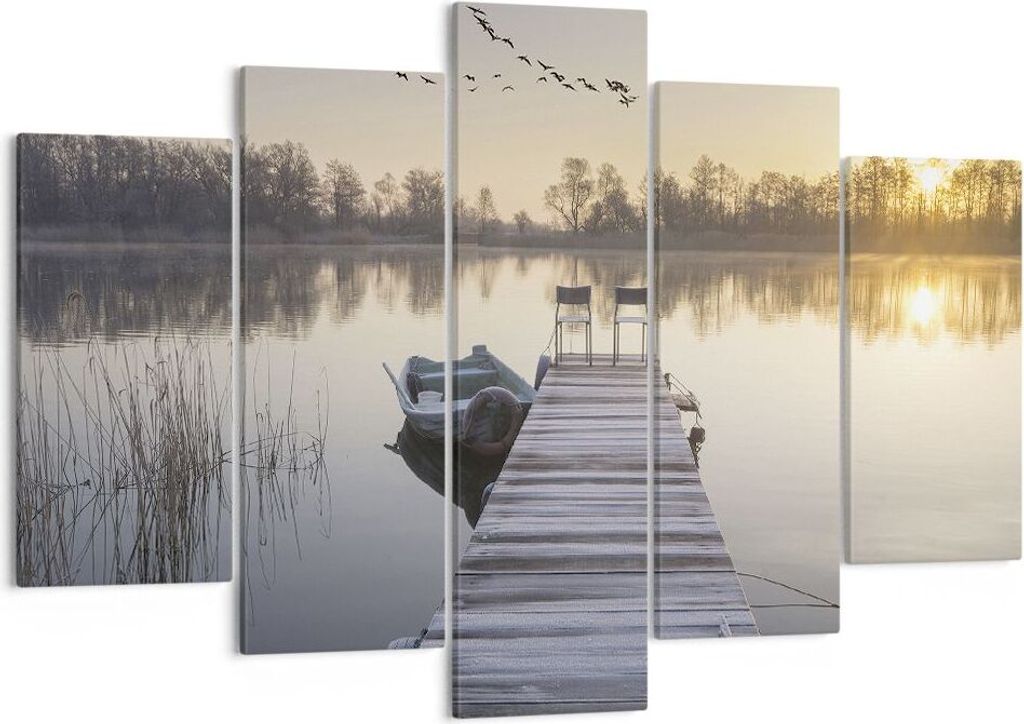 Bild auf Leinwand - Leinwandbild - 5 Teile - Brücke Westen die Sonne - 150x100cm - Wand Bild - Wanddeko - Wandbilder - Leinwanddruck - Bilder - Wa...
