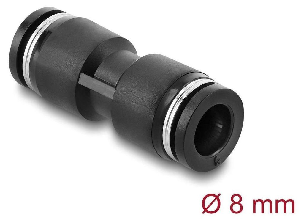 DeLOCK Pneumatik Steckverbinder 8 mm gerade, Schwarz, Metall, Kunststoff, Weibliches Gewinde, 1 Stück(e), 8 mm, 10 bar