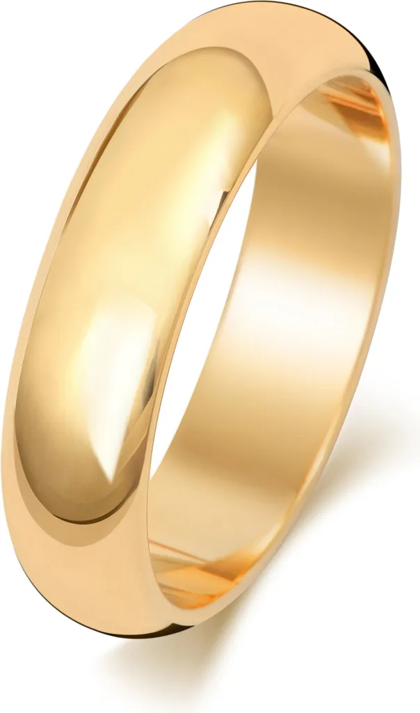 Bague de Mariage Mixte en Or Jaune 9K Profil Demi-Jonc Largeur 5mm T65