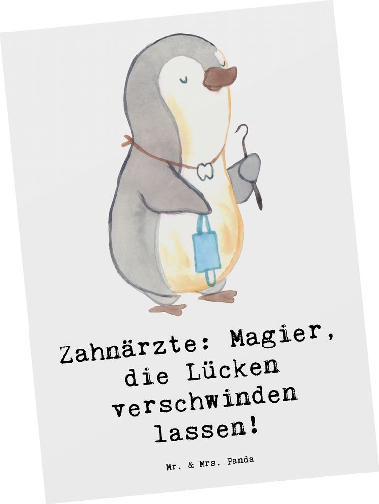 Mr. & Mrs. Panda Postkarte Zahnarzt Magier - Weiß - Geschenk, Berufspassion, Berufsliebe, Ansichtskarten, Beruf, zahnmedizinischer, Zahnschmerzen,...