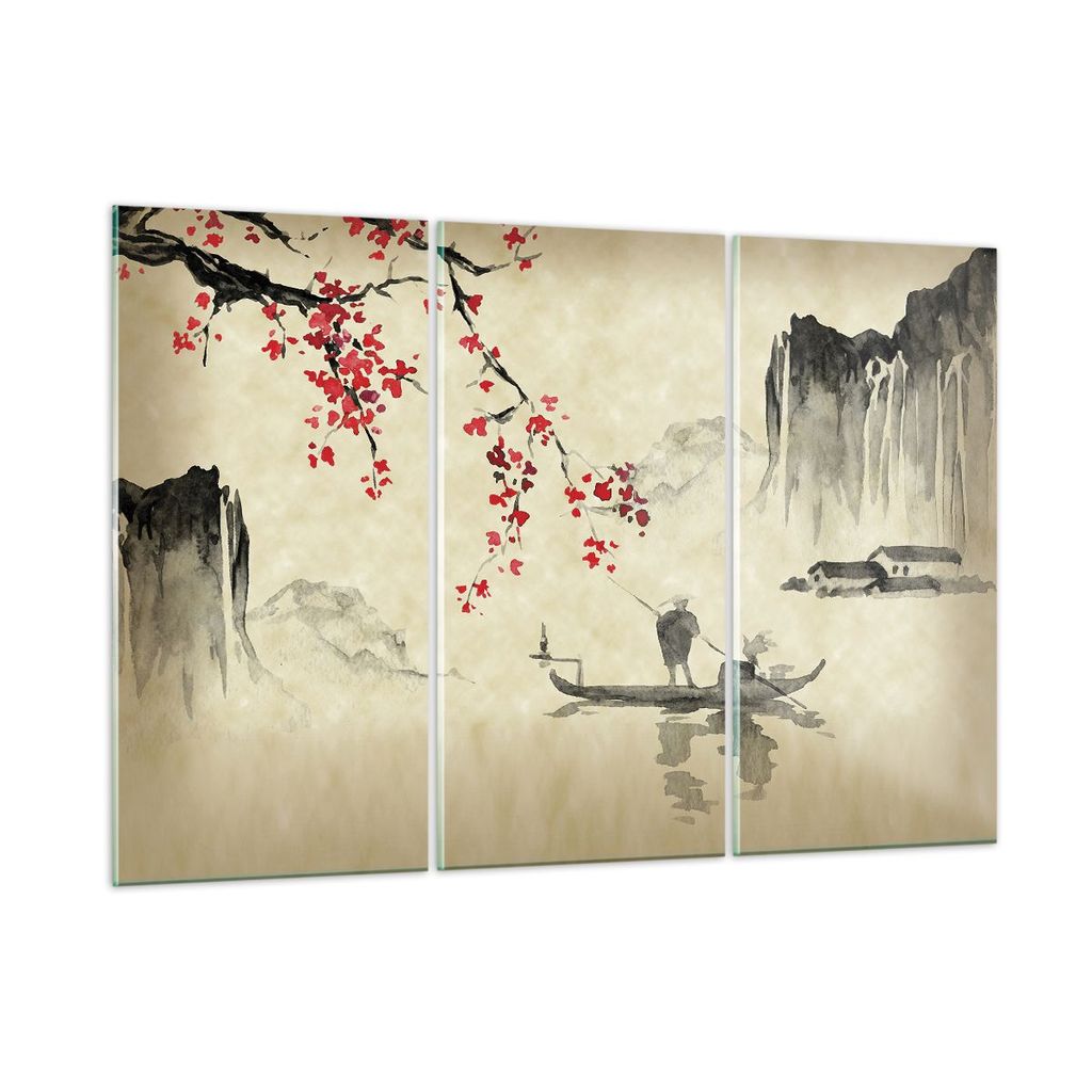 Bilder auf glas - 3 Teile - Blume Kirschen Japan - 105x70cm - Glasbilder - Wandbilder - Bilder - zum Aufhängen bereit - Wanddekoration aus Glas - ...