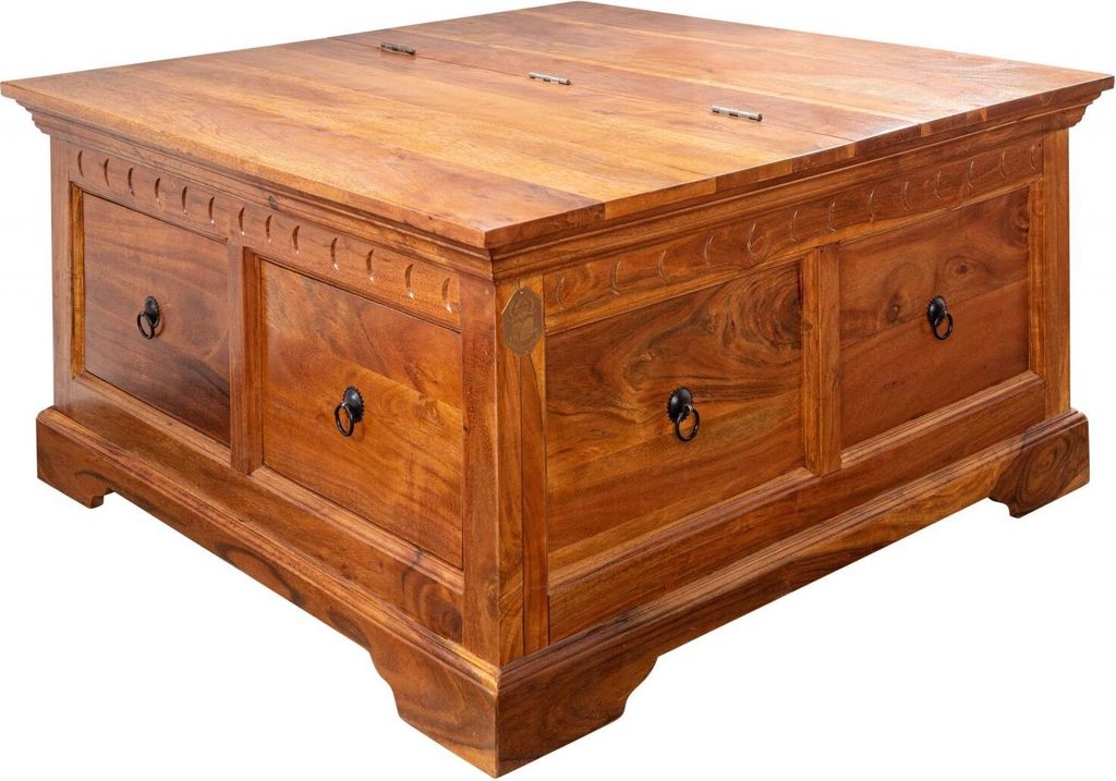 MASSIVMOEBEL24 Truhe Akazie 90x90x45 honig lackiert OXFORD #0416