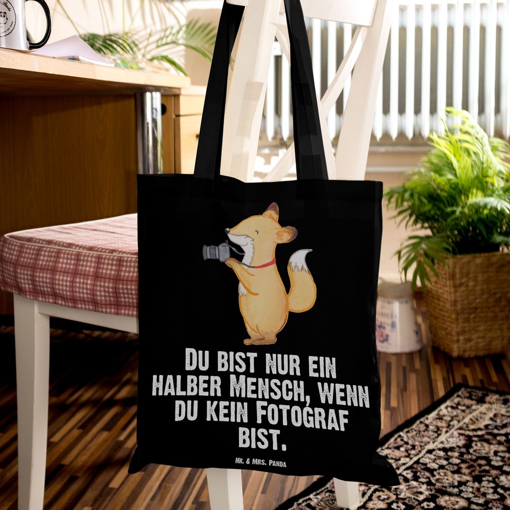 Mr. & Mrs. Panda Schultasche Fotograf Herz - Schwarz - Geschenk, Tote Bag, Tragetasche, Ausbildung, Spruch, Beruf, einkaufsshopper, Tasche, Fotogra...