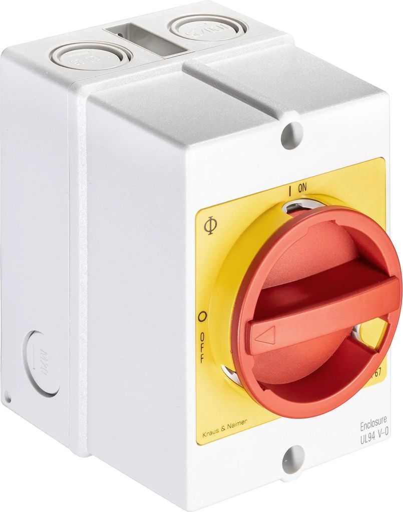 Kraus & Naimer Not-Aus-Schalter, 3-polig, AP-Gehäuse IP66, Ith=25 A, P=7,5 kW (AC23B, 400V AC), 6 mm², 1 Stk.