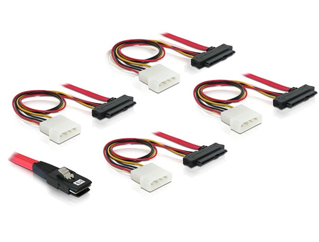 DELOCK SAS Kabel Mini SAS 36Pin -> 4x SAS 29Pin + 4Pin Mo