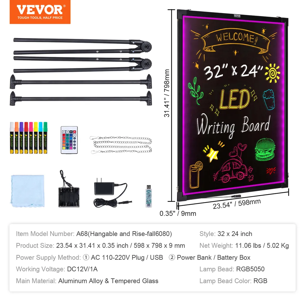 Panneau publicitaire LED effaçable 80x60 cm pour menu restaurant