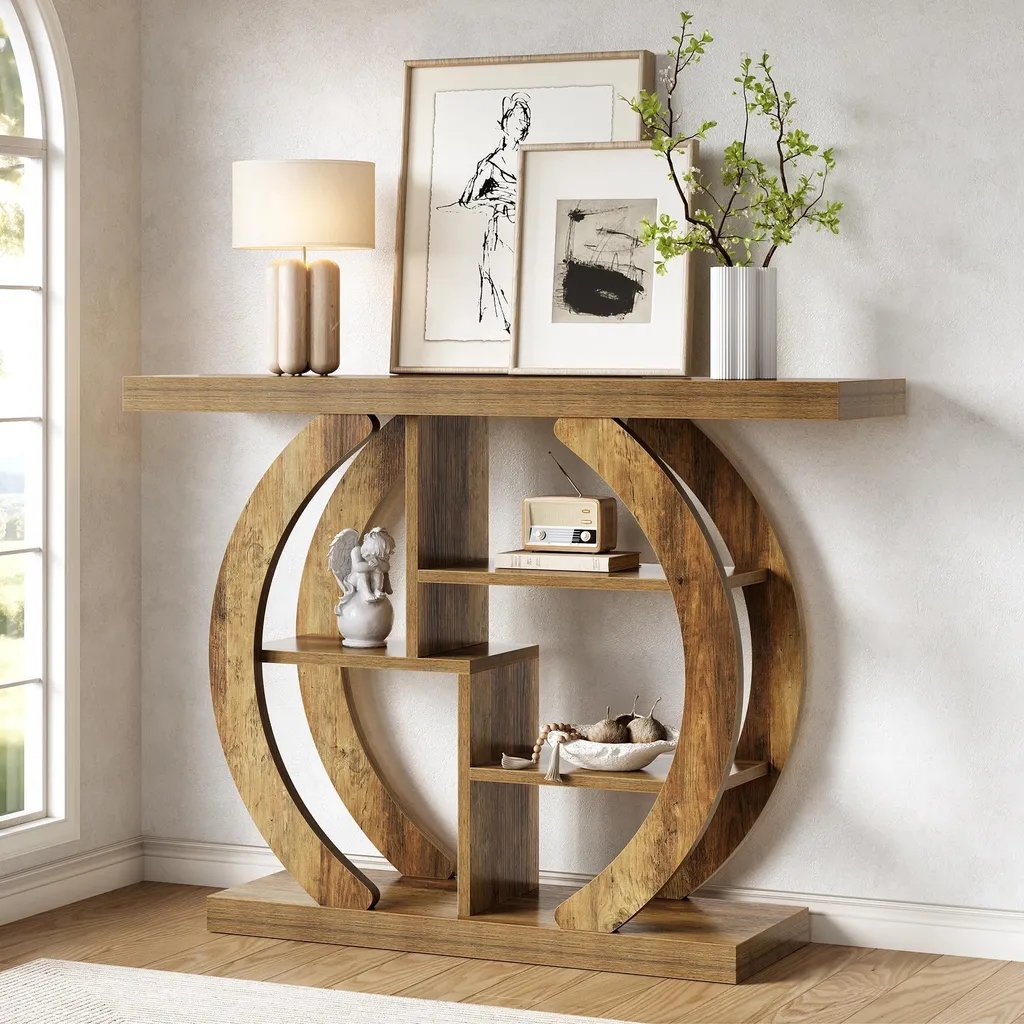 Table console à étagères multiples brun rustique pour salon - 2