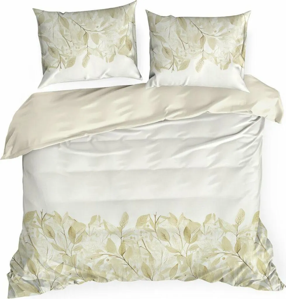 EUROFIRANY | Set letto - Set letto - 220 x 200 cm - Bianco Beige - Lenzuola - Set copripiumino - Cotone