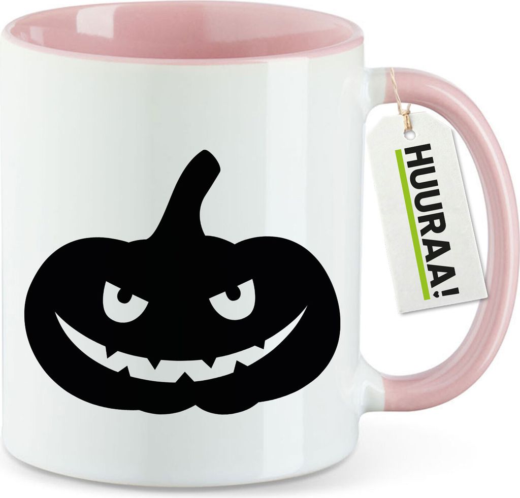 Huuraa Kaffeetasse Halloween Kürbis Pumpkin 330ml Rosa Keramik Kaffeebecher Geschenkidee