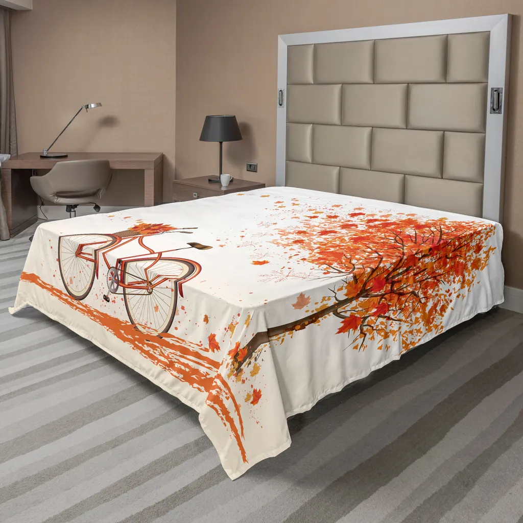 Drap de lit vélo ABAKUHAUS orange, décor arbre d'automne, 266 x 260 cm