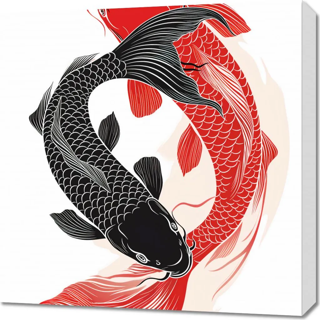 Quadro Professionale 60x60 cm Yin e Yang Koi - Qualità Telaio Top
