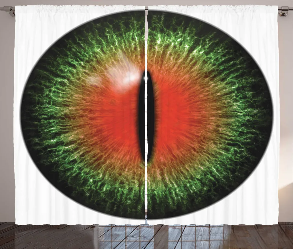 ABAKUHAUS Tenda rustica Reptil, Occhio di gatto esotico Egitto, Tende universali per soggiorno con passanti e ganci, 280 x 245 cm, Nero Verde Rosso