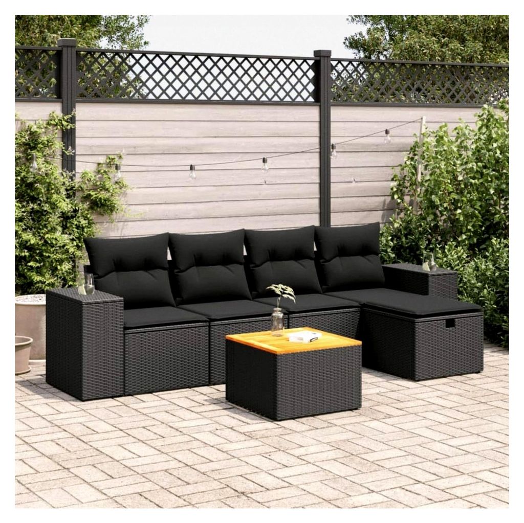 Rattan Gartenmöbel Set mit Stauraum - Gartenlounge für Balkon und Terrasse - 6-teilig - Schwarz