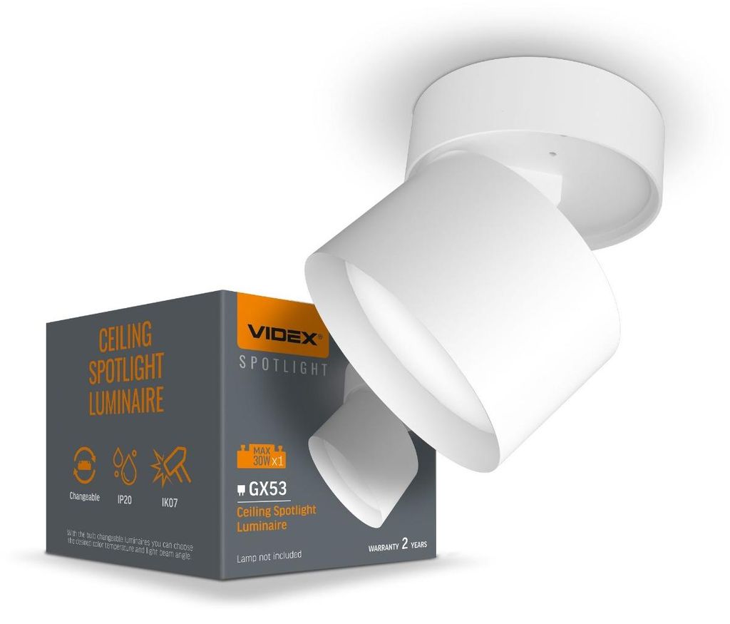 VIDEX Deckenleuchte für GX53-Leuchtmittel VL-SPF18B-W