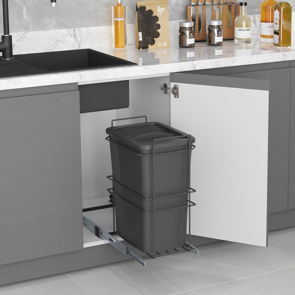 Recycelbare Küchenabfallbehälter - 2 x 16L mit manueller Ausziehfunktion