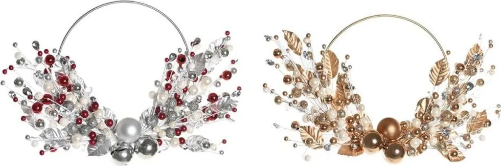 Grande Couronne de Noël Design Métal Rouge et Or 55 cm - Lot de Deux