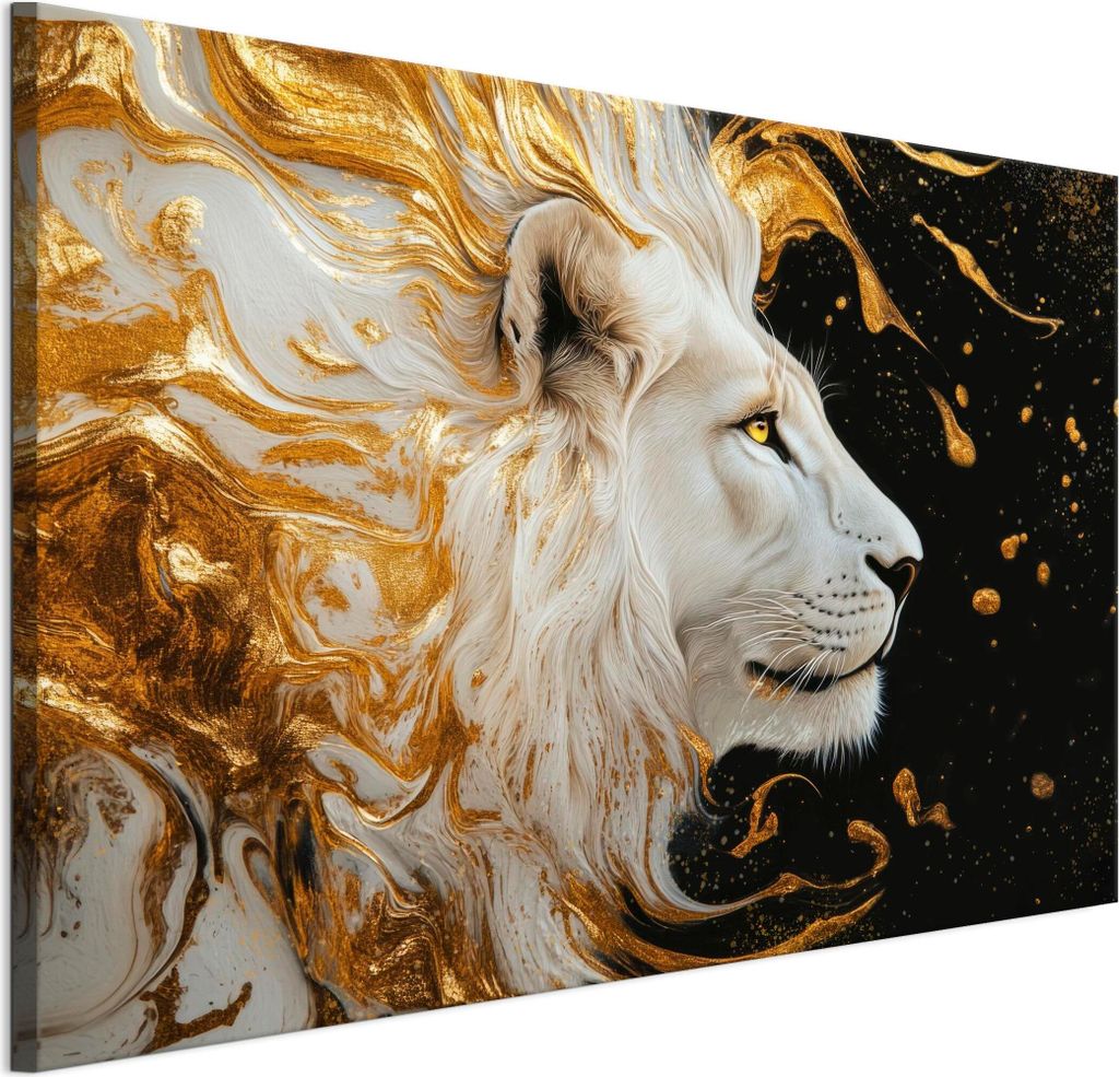 LUMASOUL Leinwand Bilder 90x60 cm, Leinwandbild Löwe Motiv, Wandbilder Holzrahmen und Webstuhl Wohnzimmer und Schlafzimmer, 1 teilig