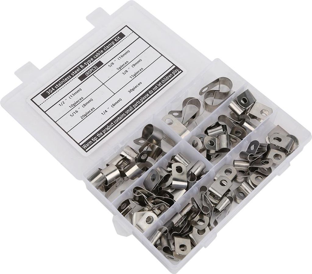 80-teiliges Kabelklemmen-Set Typ R, Hardware-Teile, Edelstahl 304, korrosionsbeständig, 6šC16 mm