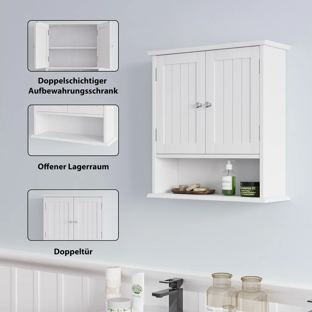 Mobiletto Portaoggetti Bagno 2 Ante | Scaffale Bianco Multiuso - 6