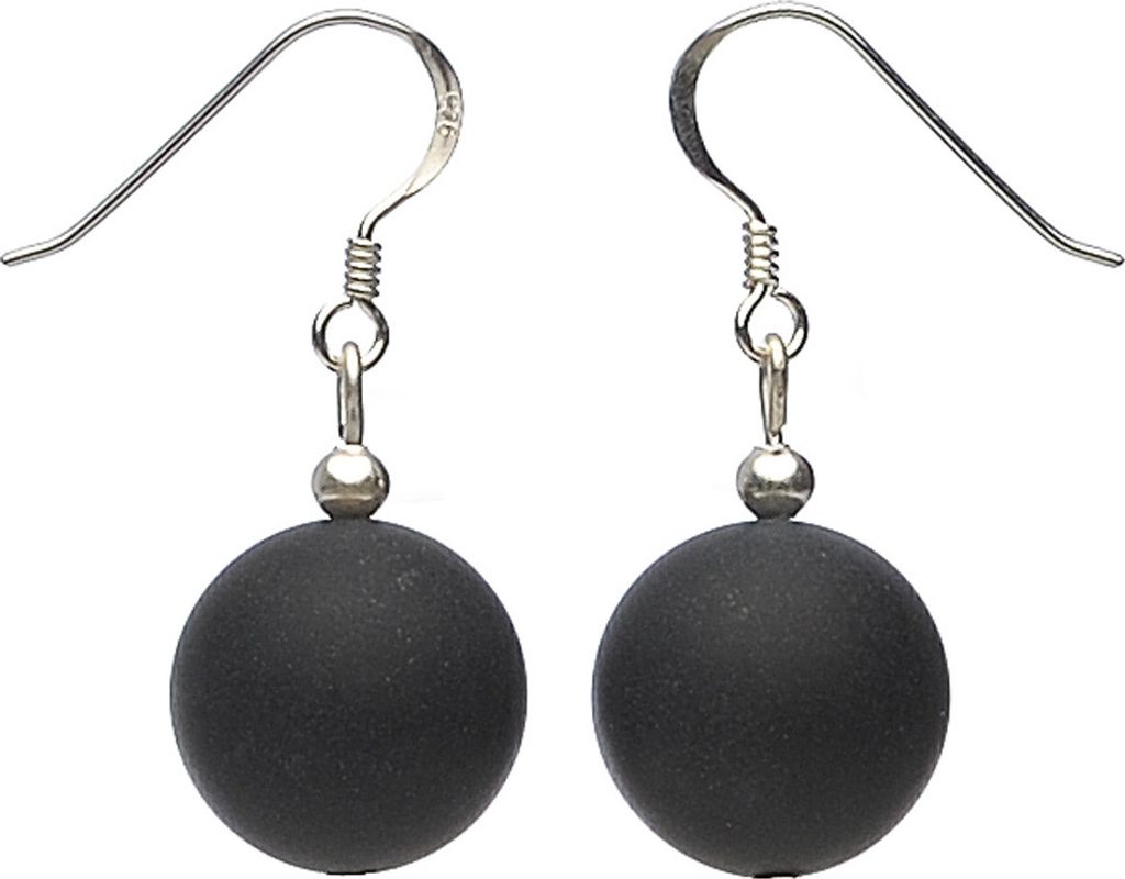 Ohrringe Ohrhänger aus Onyx & 925 Silber, Kugel schwarz matt, Ohrschmuck für Damen