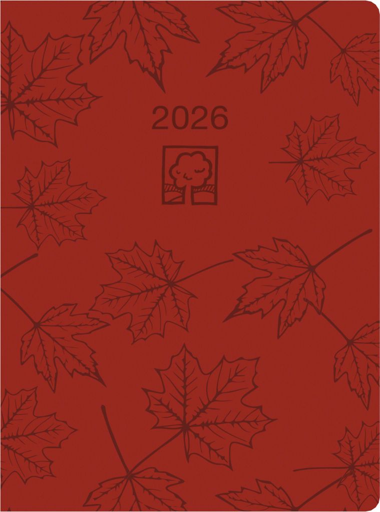 Taschenkalender rot 2026 - Bürokalender 10,2x14,2 - 1 Tag auf 1 Seite - robuster Kartoneinband - Stundeneinteilung 7-19 Uhr - Blauer Engel - 610-0711