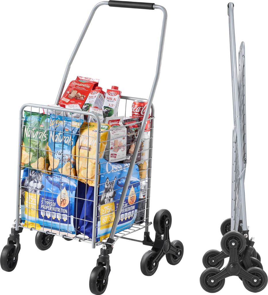 SucceBuy Einkaufswagen, 45 l Treppensteiger-Einkaufswagen mit 360° drehbaren Rädern. Treppensteiger-Mehrzweckwagen mit drei Rädern. Faltbar, zus...