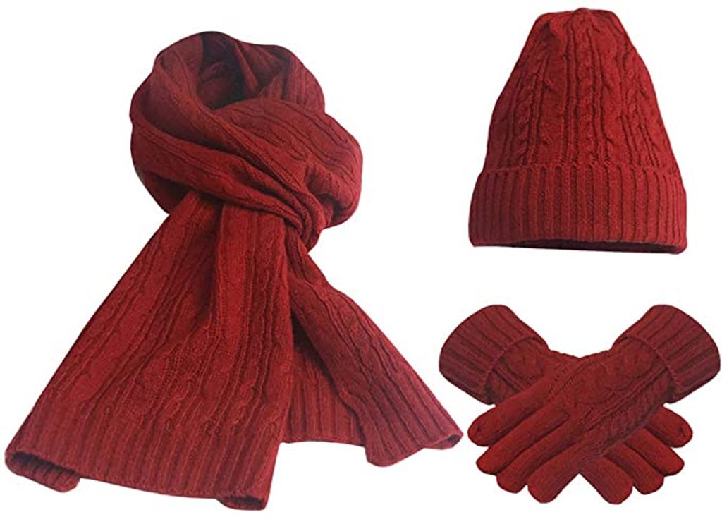 Damen Winter Warme Damen Wolle Dicke Strickmütze Und Schal Set Wollskimütze DE