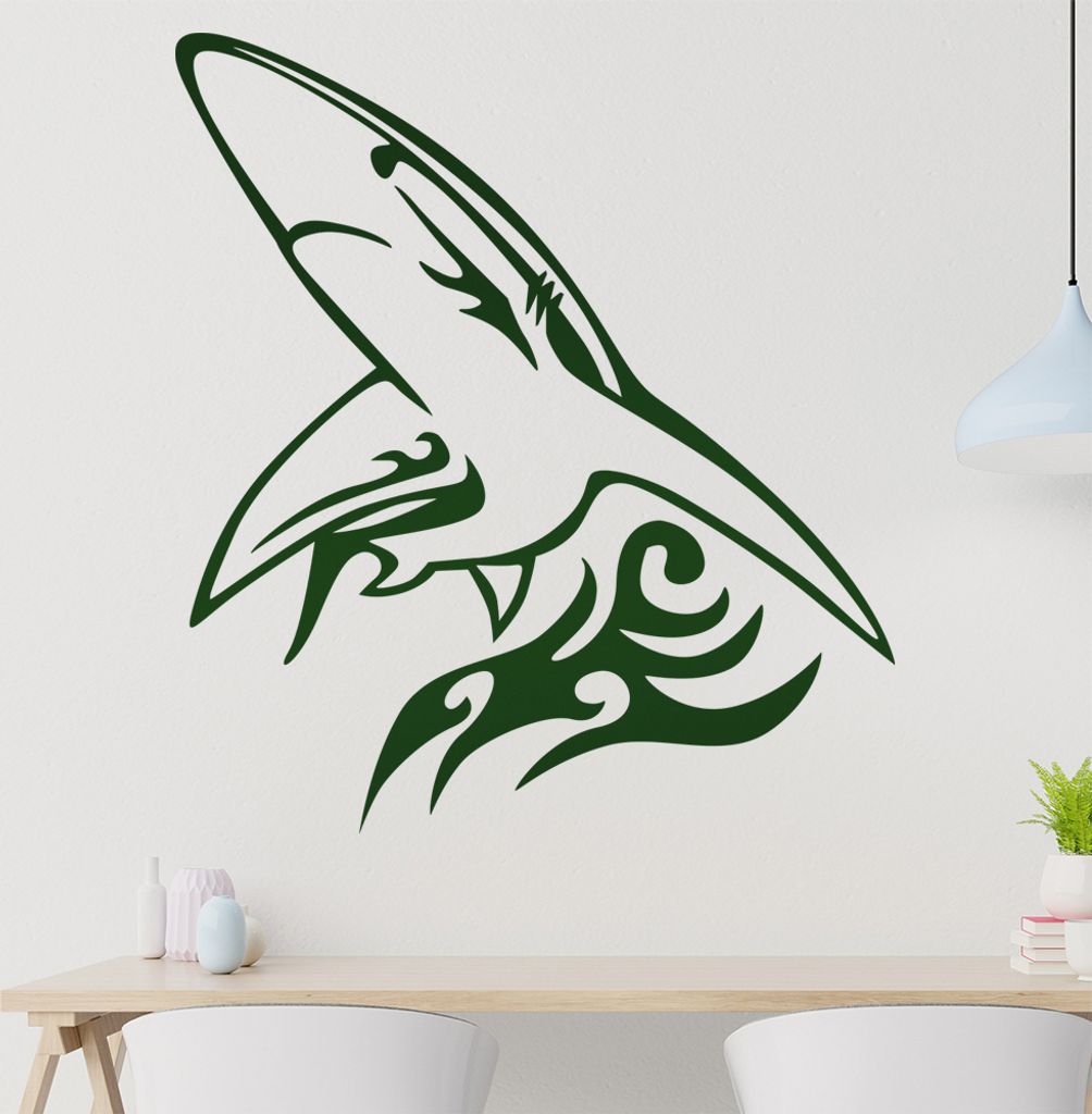 Tribal Hai Wandtattoo in 6 Größen - Wandaufkleber Wall Sticker - Dekoration, Küche, Wohnzimmer, Schlafzimmer, Badezimmer