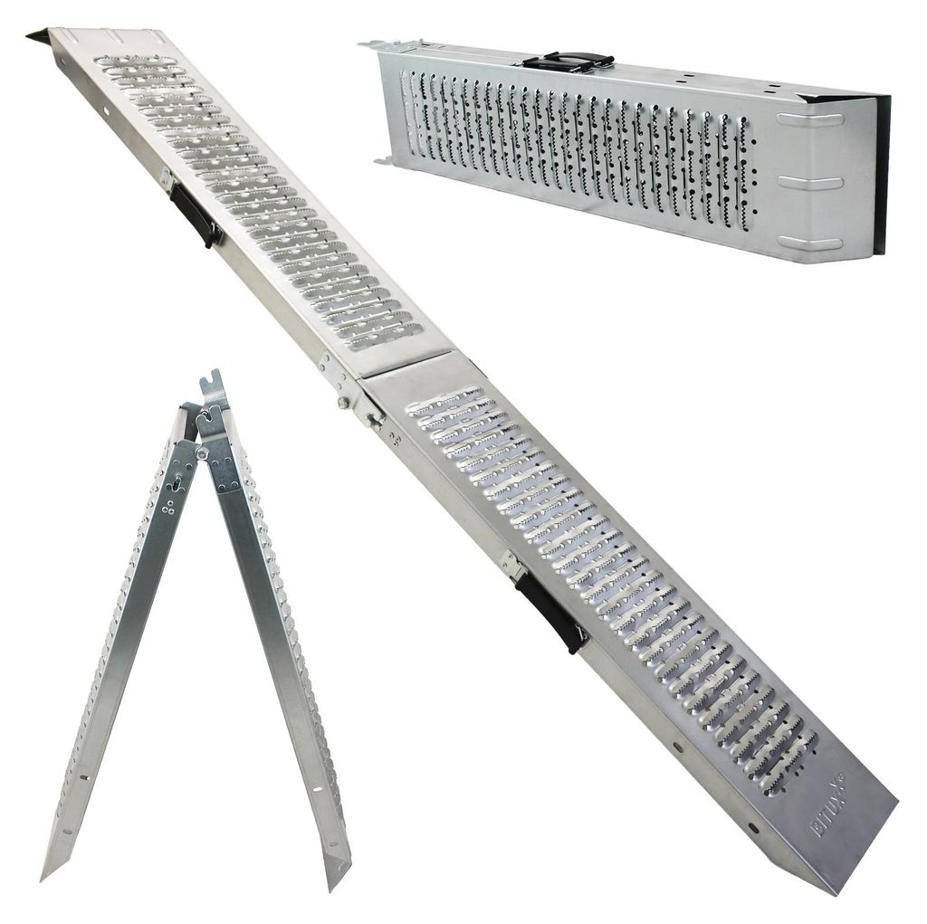 Bituxx klappbare Stahl Auffahrrampe 1,8m 200kg Silber Produktbild 