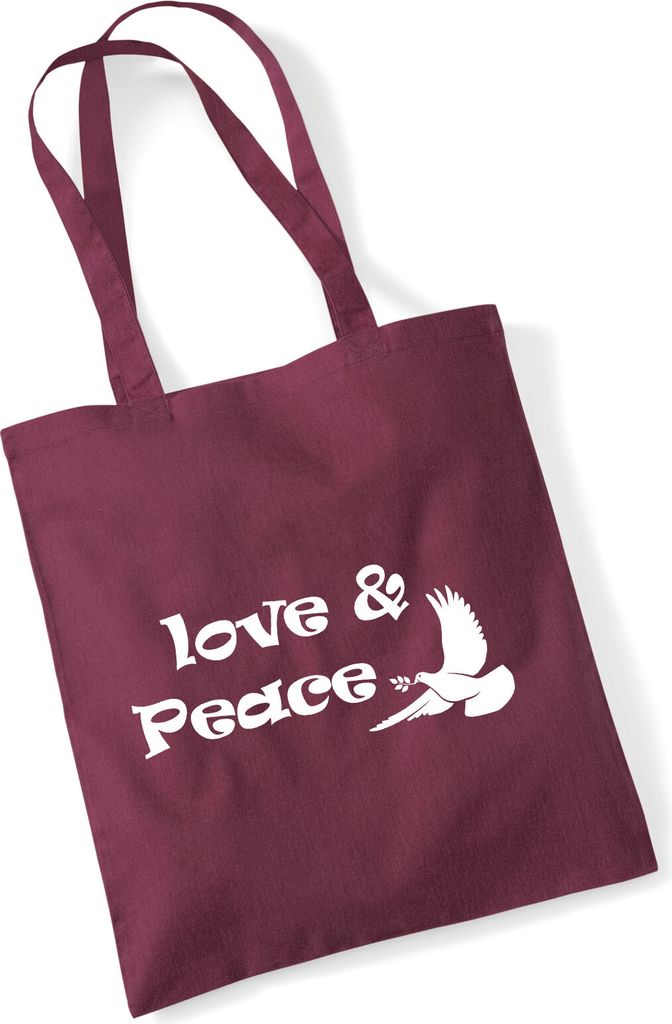 Huuraa Jutebeutel Love & Peace 10 Liter Burgundy Baumwolle Tasche Geschenkidee