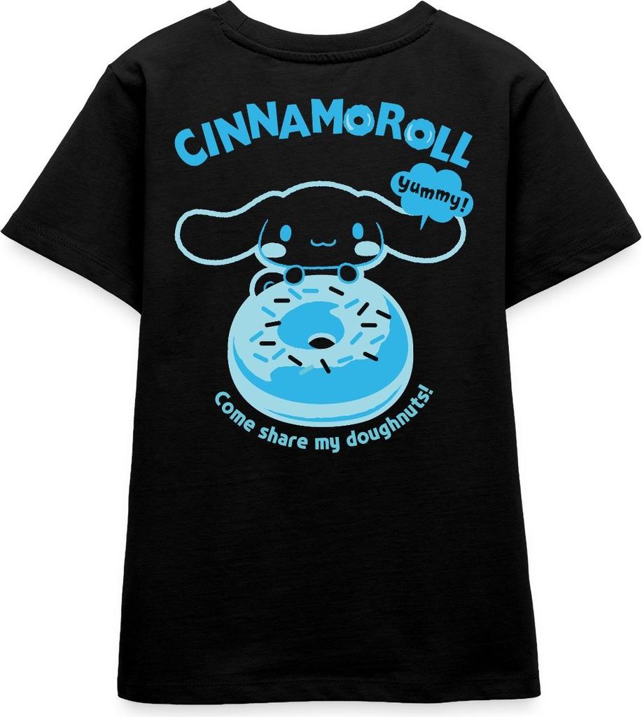 Spreadshirt Cinnamoroll Mit Donut Yummy Doughnuts Teenager Premium T-Shirt, 146/152 (10 Jahre), Schwarz