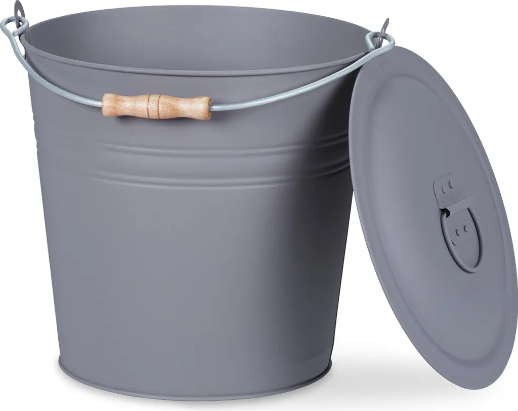 Secchio Cenere Grigio Relaxdays 12L | Contenitore Design con Coperchio