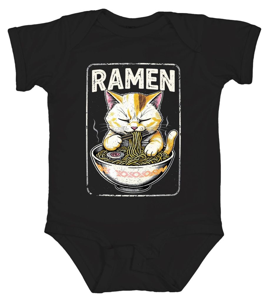RAMEN Katze Nudel Japanisch Kawaii Lustig Essen Geschenk Retro Unisex Baby Body, Schwarz, 6/12