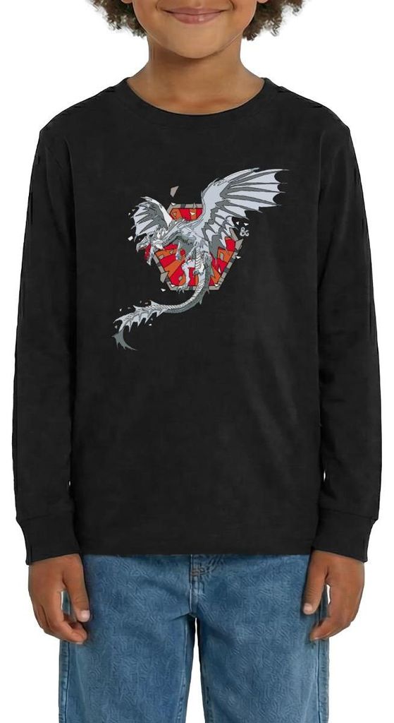 Spreadshirt Dungeons & Dragons DND Weißer Drache Teenager Premium Langarmshirt, 158/164 (12 Jahre), Schwarz
