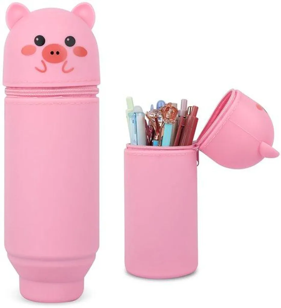 Coque de protection silicone avec support et porte-stylet cochon rose